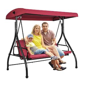 3-Seat Patio Swing Chair Converting Canopy Swing Outdoor Patio Porch with Adjustable Canopy