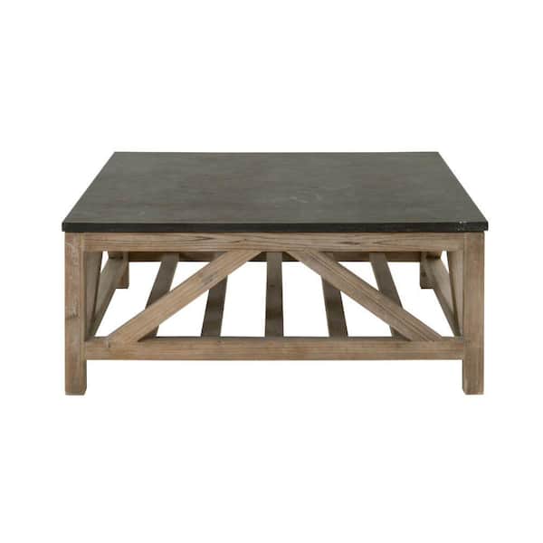 Benjara 42 in. Gray and Brown Square Stone Top Coffee Table