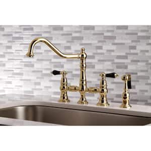 Duchess 2-Handle Bridge Kitchen Faucet with Side Sprayer in Polished Brass
