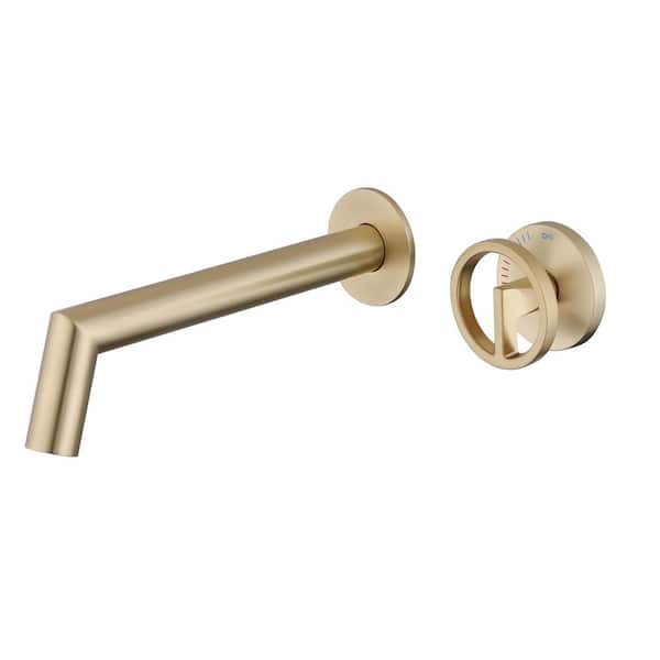 Tomfaucet Industrial Single-handle Wall Mounted Bathroom Sink Faucet in Brushed Gold