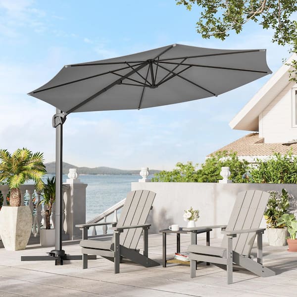 JOYESERY 10 ft. Cantilever Patio Umbrella with Cross Base, Outdoor Offset Hanging 360-Degree in Gray