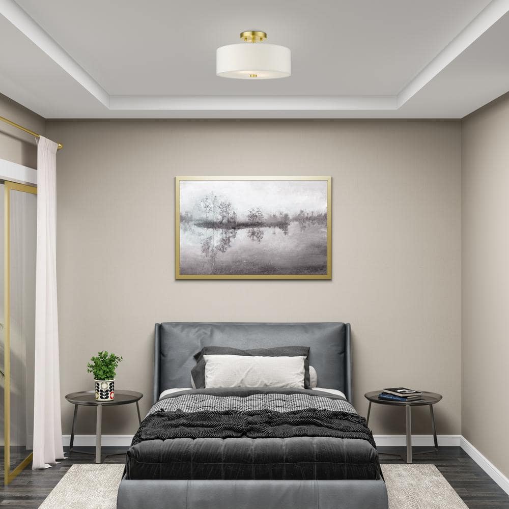 Meridian Satin Brass 2-Light LED Drum Semi-Flush Mount