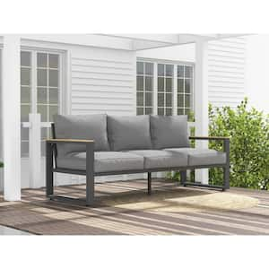 Metal Outdoor Couch Patio 3 Seat Sofa with Gray Cushions