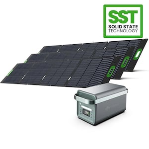 Solid-State Solar Battery Generator 2,000W (1,326Wh) Button Start with 600W (3x 200W) Solar Panels, Camping, Home, RV