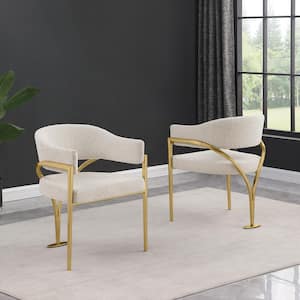 Rory Cream Boucle Fabric Dining Chair Set of 2 with Gold Chrome Base