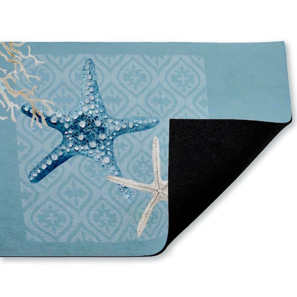 Starfish Tours Nautical Pattern Blue 18 in. x 30 in. Polyester Non-Slip Outdoor Door Mat