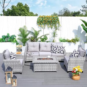 Penny 5-Piece Wicker Patio Conversation Set with Grey Cushions