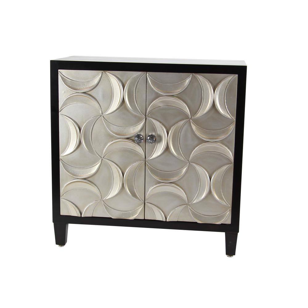 Black and Silver Crescent Moon Relief 2-Door Office Cabinet