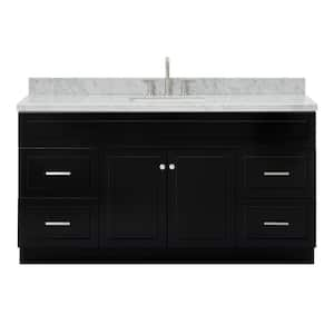 Hamlet 67 in. W x 22 in. D x 36 Single Sink Freestanding Bath Vanity in Black with Carrara White Marble Top