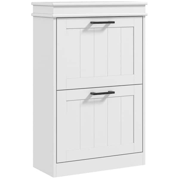 HOMCOM Shoe Storage Cabinet for Entryway, Narrow Shoe Rack Storage Organizer with 2-Flip Drawers and Adjustable Shelves