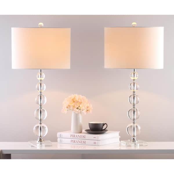 Liam 29 in. Clear Stacked Crystal Ball Table Lamp with White Shade