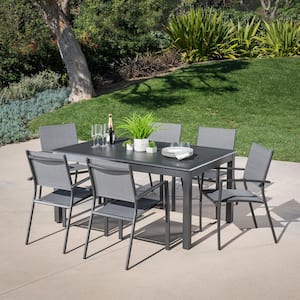 Turner 7-Piece Aluminum Outdoor Dining Set with 6-Sling Dining Chairs and 40 in. x 94 in. Table
