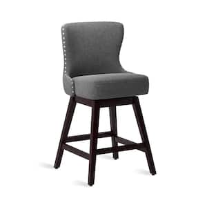 Zola 26 in. Gray Fabric Wood Frame Upholstered Swivel Bar Stool (Set of 3)