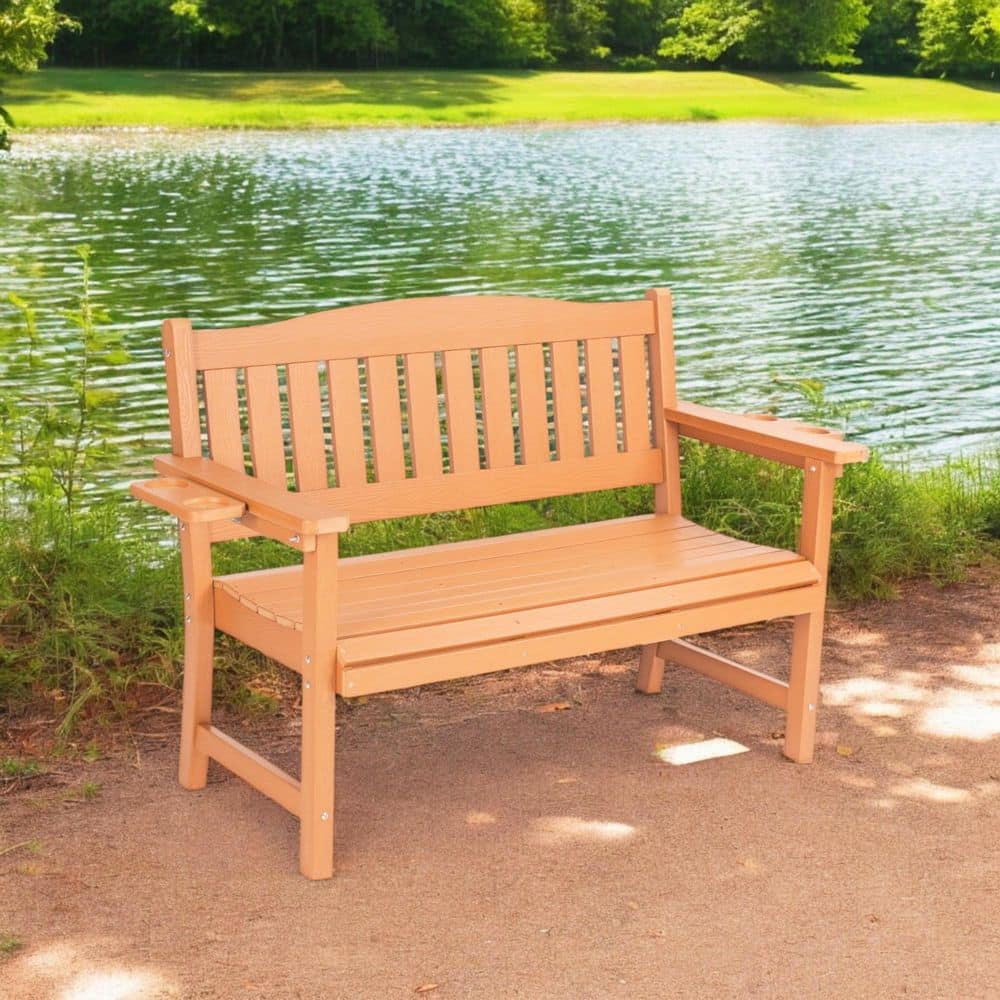 Adirondack 46.5 in. 2-Person Natural HDPE Plastic Outdoor Bench Garden Patio Park Bench All Weather Resistant price history on PriceWatchPro