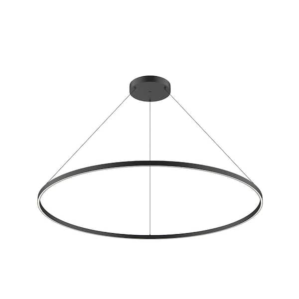 Cerchio 60 in. 126-Watt 1-Light Black Integrated LED Pendant-Light