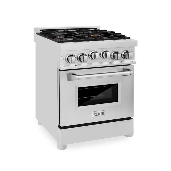 ZLINE Kitchen and Bath 24 in. 4 Burner Single Oven Gas Range with Brass