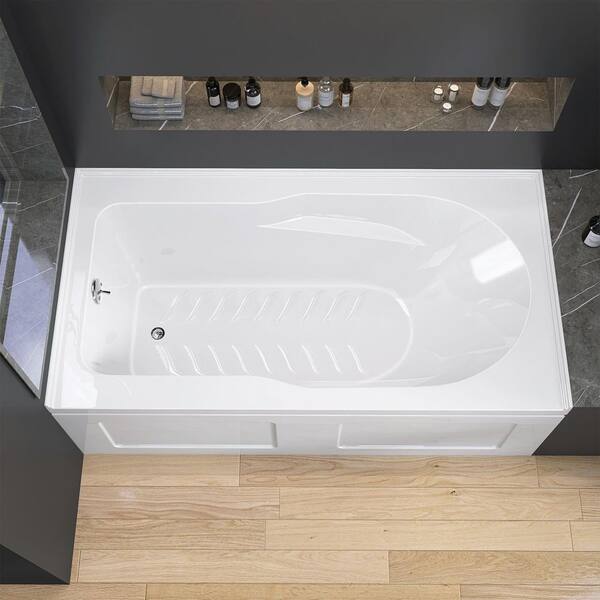 Sot 60 in. x 32 in. Alcove/Apron Front Soaking Bathtub with Left Drain Hole Rectangular Acrylic Non-Slip Tub in White