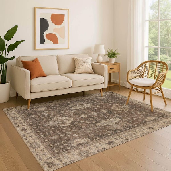 Mayfield Premium Machine Washable Abstract AMF1739 Brown 3 ft. x 4 ft. Area Rug