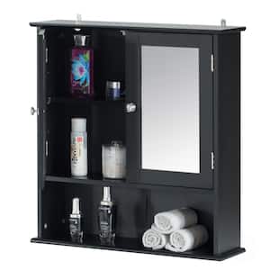 Black Mirror Wall Mounted Cabinet For the Bathroom and Vanity with Adjustable Shelves 22 in. Wide