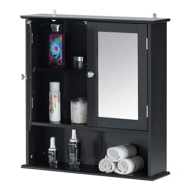 Home Bathroom Wall Mount Cabinet Storage Shelf Over Toilet w/ Mirror Door  Black