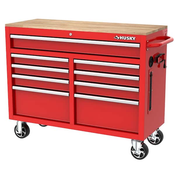 Husky Tool Storage 46 in. W Gloss Red Mobile Workbench Cabinet