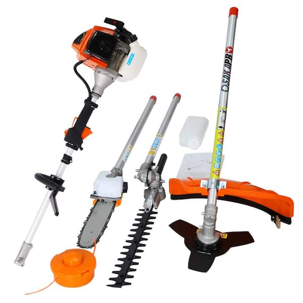 4 in 1 Multi-Functional Trimming Tool, 63CC 2-Cycle Garden Tool with Gas Pole Saw, Hedge, Grass Trimmer, Brush Cutter