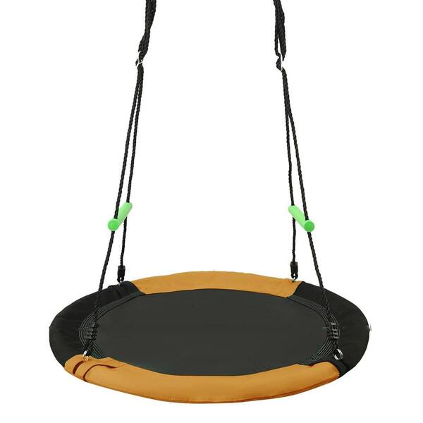 Round Saucer Swing with Handles - Sturdy Steel Frame, PP Mat, Adjustable Ropes for Outdoor Play (Black/Orange, 40 in.)