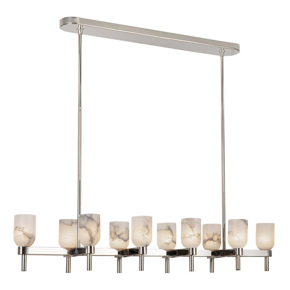 Lucian 52" Polished Nickel and Alabaster 10-Light Linear Pendant