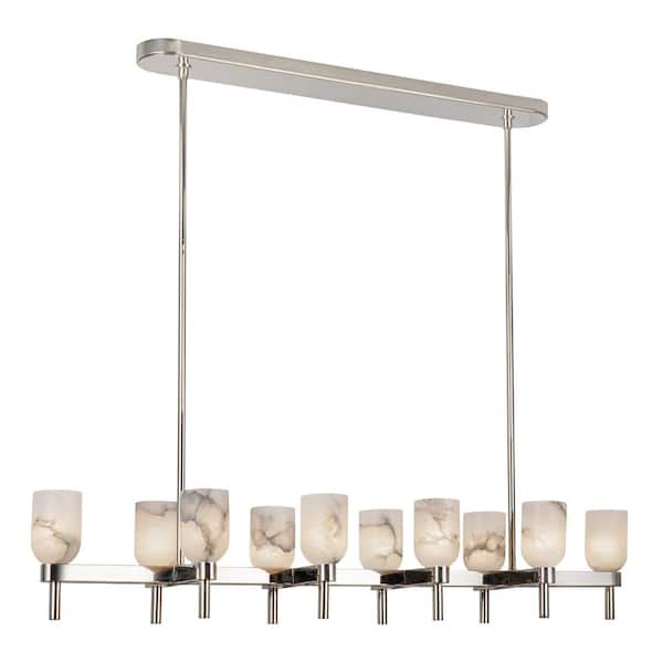 Lucian 52 in. 10 Light 60-Watt Polished Nickel/Alabaster Pendant Light