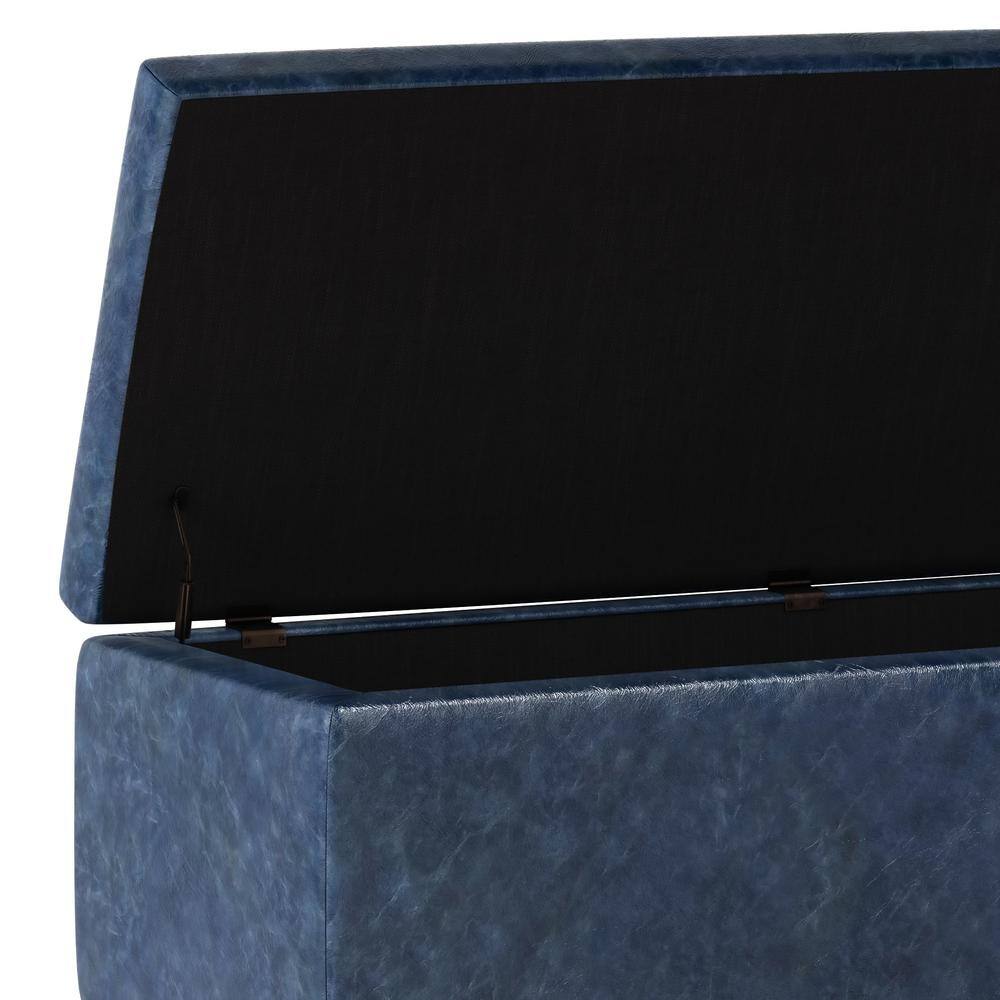 Hamilton Traditional Tufted Denim Blue Faux Leather Storage Footstool