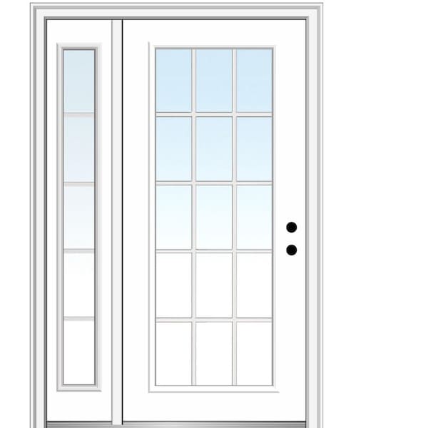 MMI DOOR 53 in. x 81.75 in. Clear Glass 15 Lite Left Hand Classic Primed Fiberglass Smooth Prehung Front Door with One Sidelite