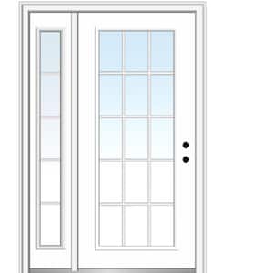 53 in. x 81.75 in. Clear Glass 15 Lite Left Hand Classic Primed Fiberglass Smooth Prehung Front Door with One Sidelite