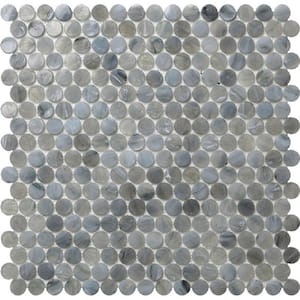 Gray 4 in x 5 Polished Penny Round Glass Mosaic Floor and Wall Tile Sample