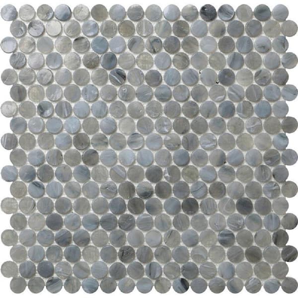 Apollo Tile Gray 12.2 in. x 12.2 in. Polished Penny Round Glass Mosaic ...