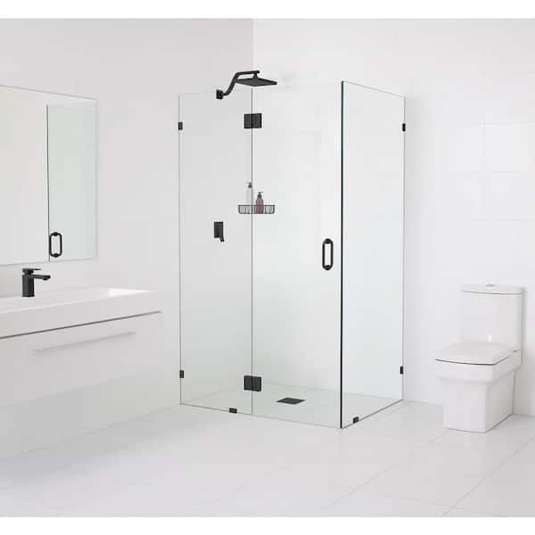 Glass Warehouse 47 in. W x 36 in. D x 78 in. H Pivot Frameless Corner Shower Enclosure in Matte Black Finish with Clear Glass