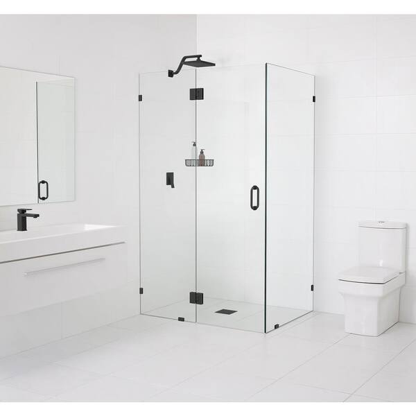 Glass Warehouse 35.5 in. W x 35.5 in. D x 78 in. H Pivot Frameless Corner Shower Enclosure in Matte Black Finish with Clear Glass