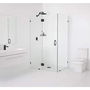 46.5 in. W x 34.5 in. D x 78 in. H Pivot Frameless Corner Shower Enclosure in Matte Black Finish with Clear Glass