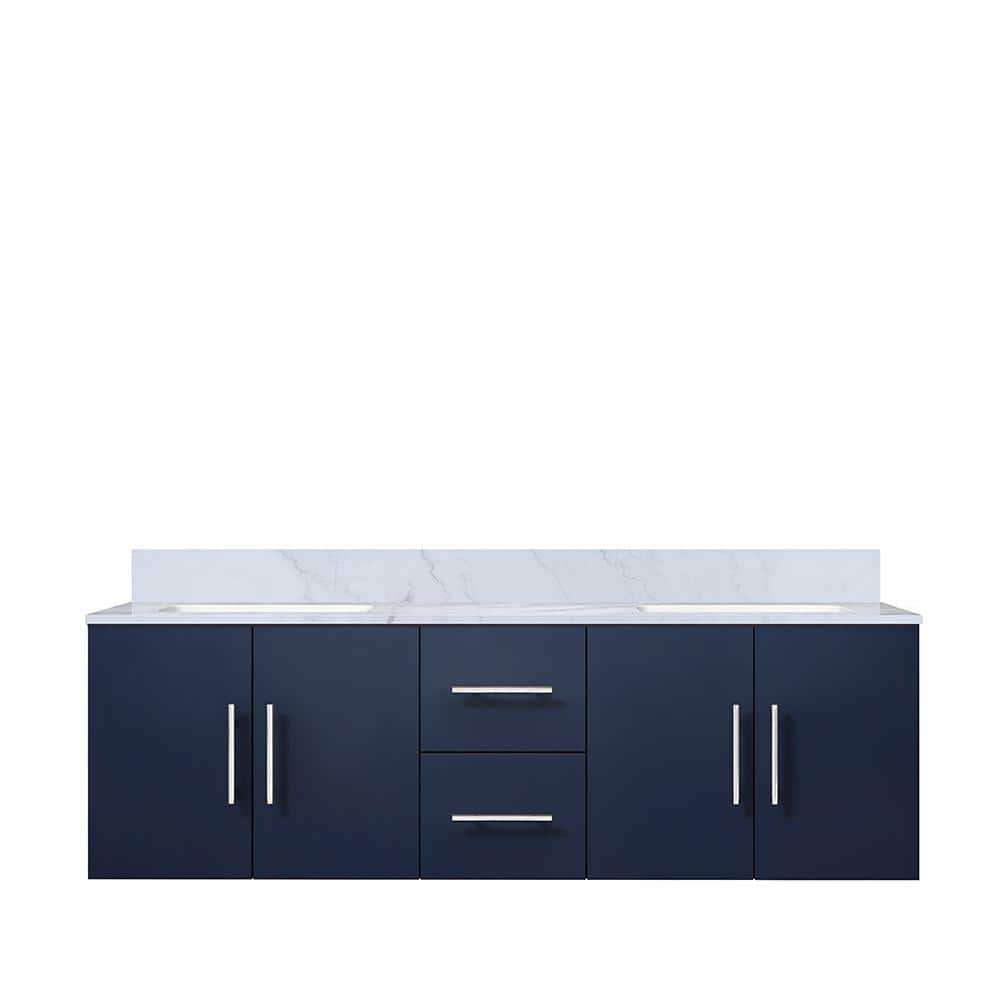 Geneva 60" Navy Blue Double Vanity with White Marble Top
