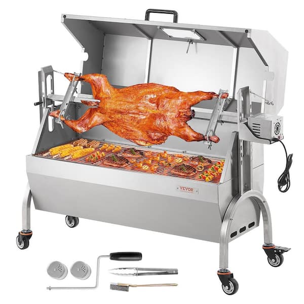Stainless Steel Rotisserie Grill with Hooded Cover BBQ Whole Pig Lamb Goat Charcoal Spit Grill