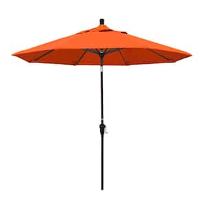 9 ft. Bronze Aluminum Market Auto-tilt Crank Lift Patio Umbrella in Melon Sunbrella