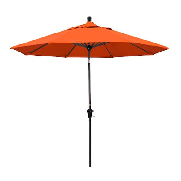 California Umbrella 9 ft. Bronze Aluminum Market Auto-tilt Crank Lift Patio Umbrella in Melon Sunbrella