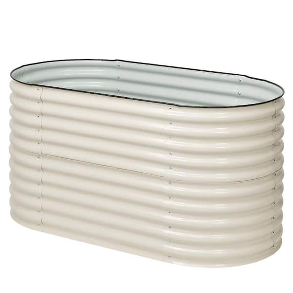 Beige Metal Oval Raised Garden Bed Modular Planter Box (63 in. L x 32 in. W x 31.5 in. H)