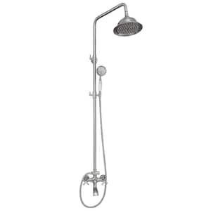 3-Spray Wall Slid Bar Round Rain Shower Faucet with Hand Shower 2 Cross Handles in Nickel (Valve Included)