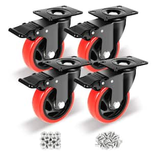 4 in. 1800 lb. Heavy Duty Caster with Brake, No Noise Polyurethane Wheels for Furniture Dollies Trolleys (Set of 4)