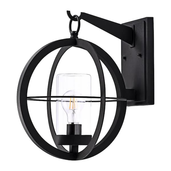 C Cattleya 1-Light Black Outdoor Wall Lantern Sconce with Clear Glass Tube