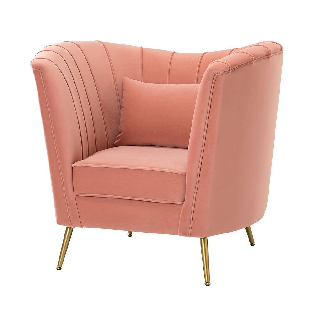 ARTFUL LIVING DESIGN Gil Barrel Pink Velvet Accent Chair with Metal