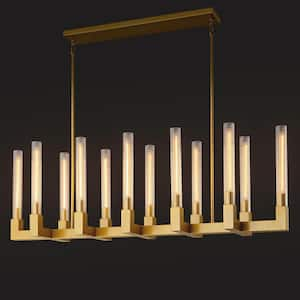 12-Light Copper Candlestick Chandelier, Modern Chandelier with Glass Shade, Retangular Luxurious Ceiling Pendant Light