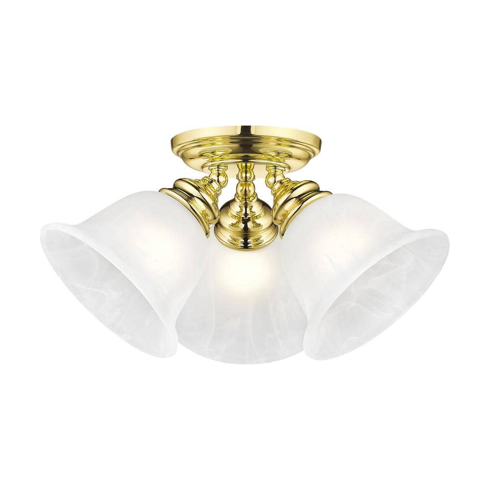 Elegant Polished Brass 3-Light Flush Mount with White Alabaster Glass