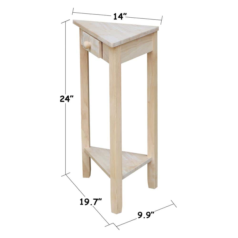 Classic Unfinished Solid Parawood Corner End Table with Storage