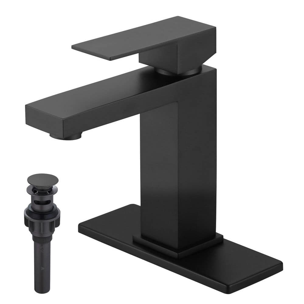 Single Handle Single Hole Bathroom Faucet with Deckplate and Pop Up Drain Included in Matte Black price history on PriceWatchPro
